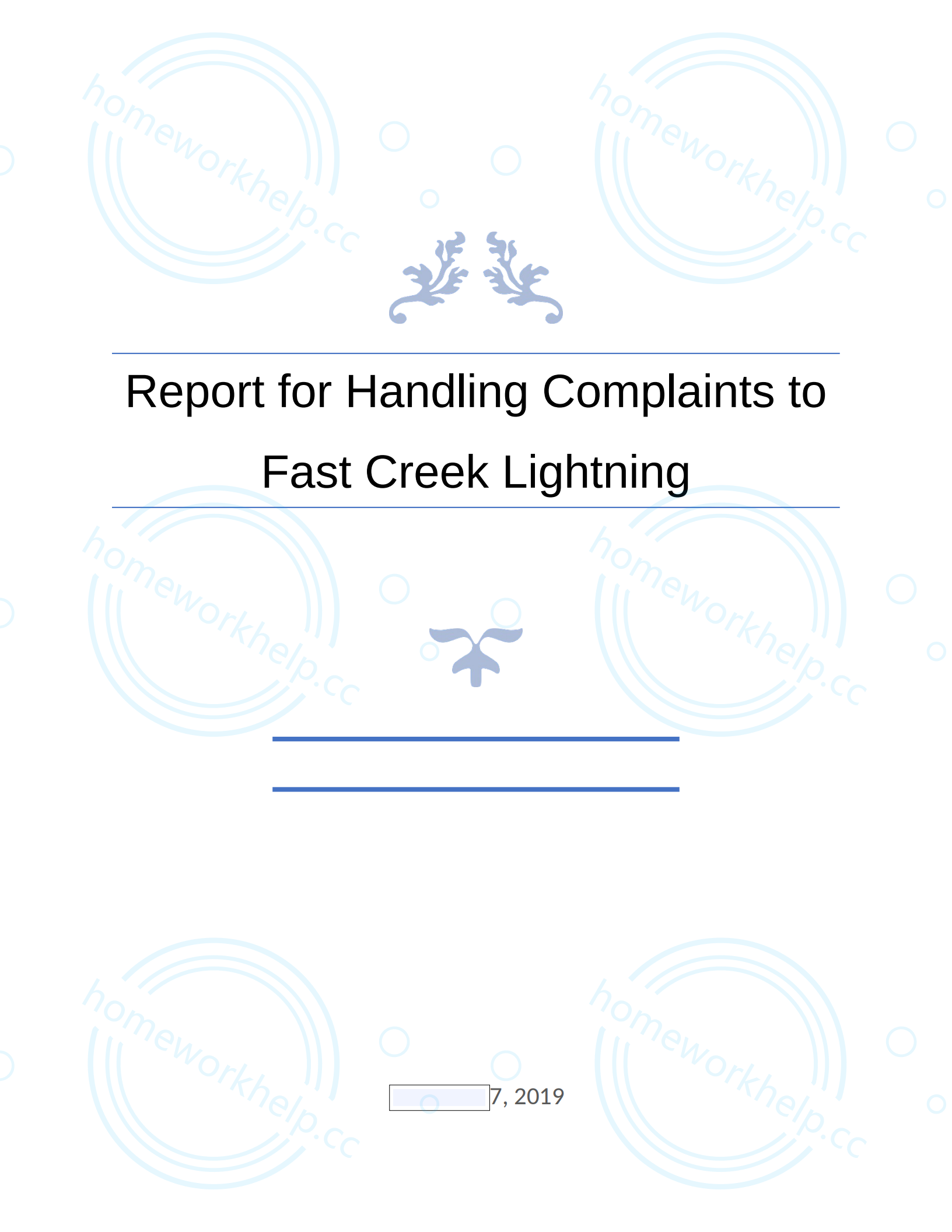 Report for Handling Complaints to Fast Creek Lightning Report for Handling Complaints to Fast Creek Lightning